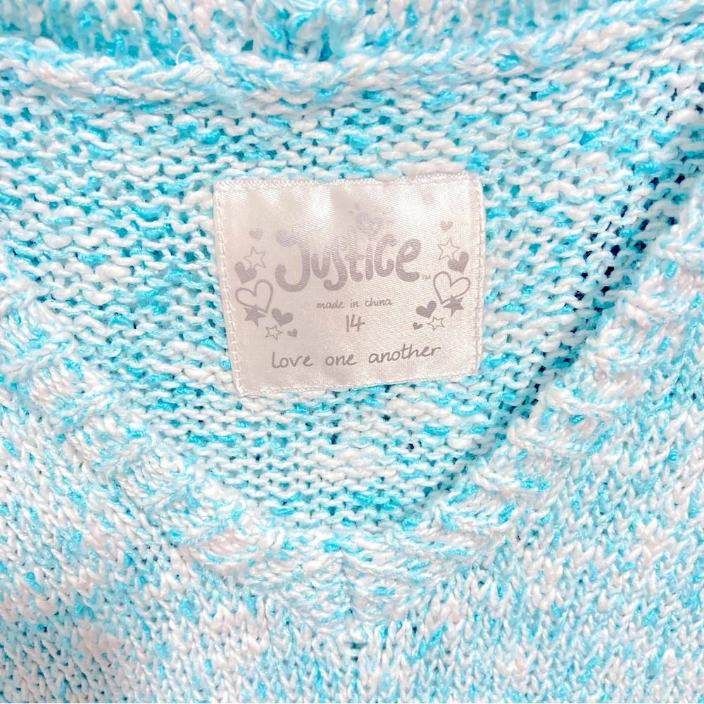 🆕 Justice Girl’s Short Sleeves Knit Blue Hoodie